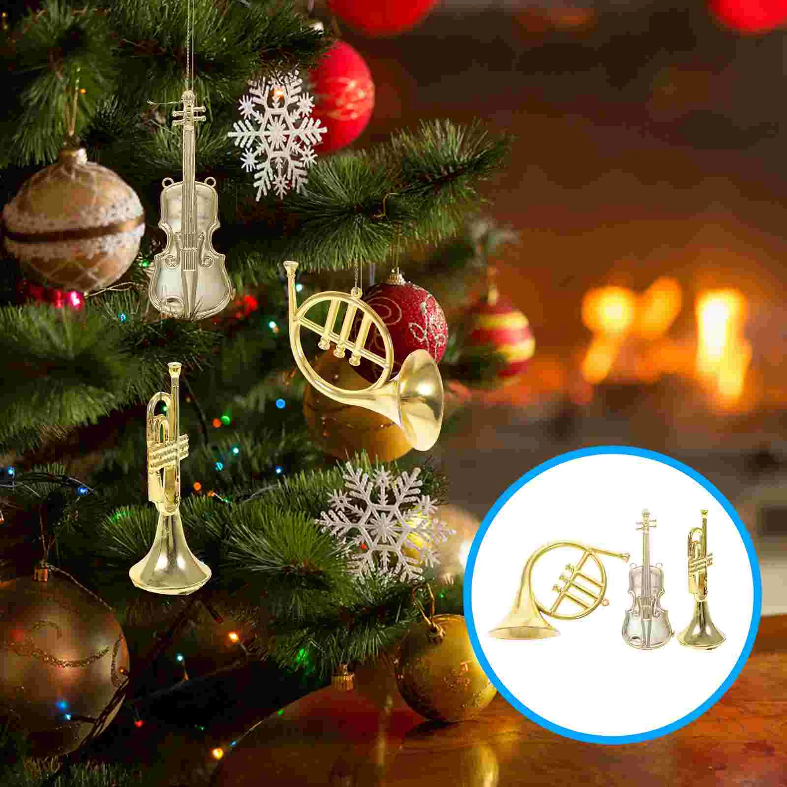 

12 Pcs Musical Instrument Model Christmas Tree Ornaments Decorations for Bedroom Violin Hanging Inflatable Plastic Trumpet