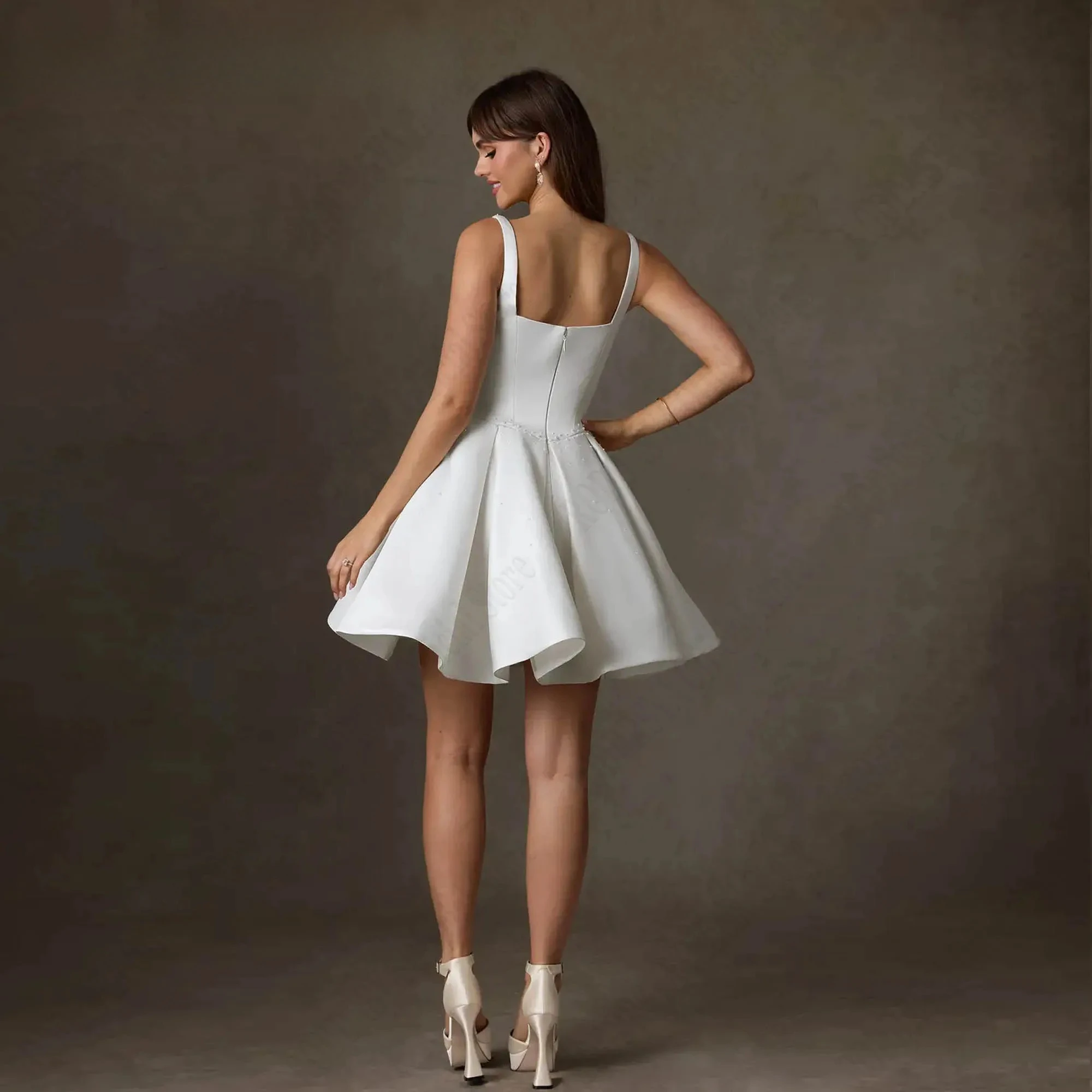 Customized Sweet White A-Line Mini Wedding Dresses 2026 Sweetheart Satin Pearl Bride Party Gown Elegant Wide Straps Bridal Gowns