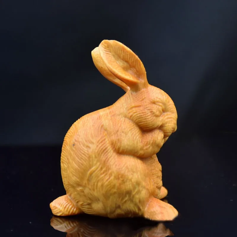 Cliff Cypress Wooden Carving Long Eared Rabbit Desktop Ornament Cute Zodiac Rabbit Figurine Home Decoration Kids Event souvenirs