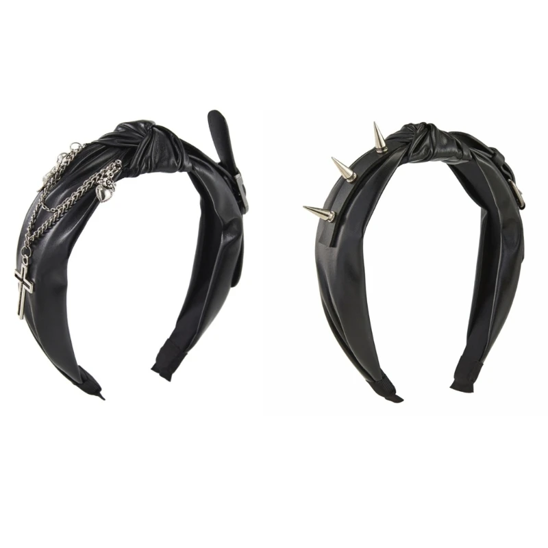 Spiked Headband Gothic Tiaras Pu Leather Headband Headband For Women Wide Knotted Headband Punk Headband