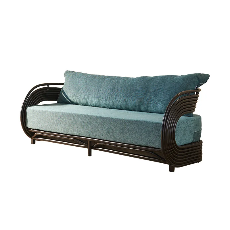 Nordic three-person plant rattan sofa balcony lazy backrest rattan chair home living room sofa coffee table combination
