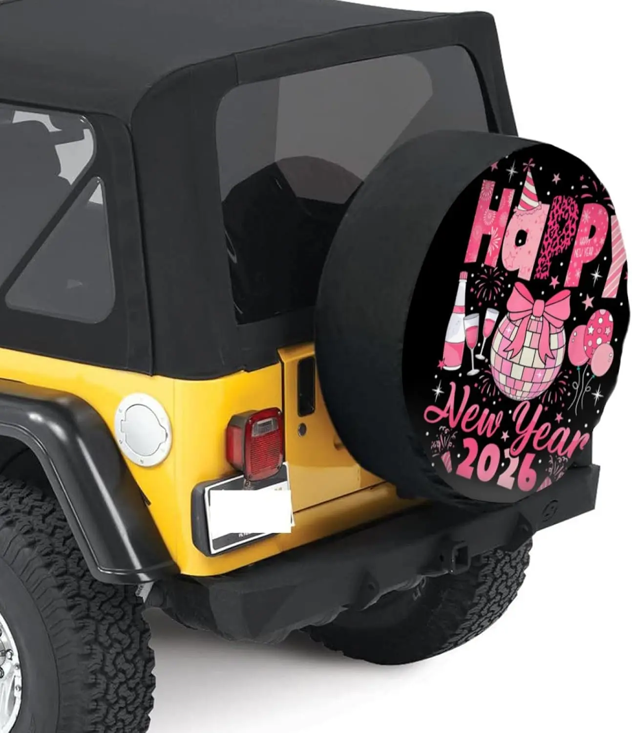 Feliz ano novo festa 2026 ballon família combinando capa de pneu sobressalente para rv, trailer, suv, veículo off-road, trailer, caminhões