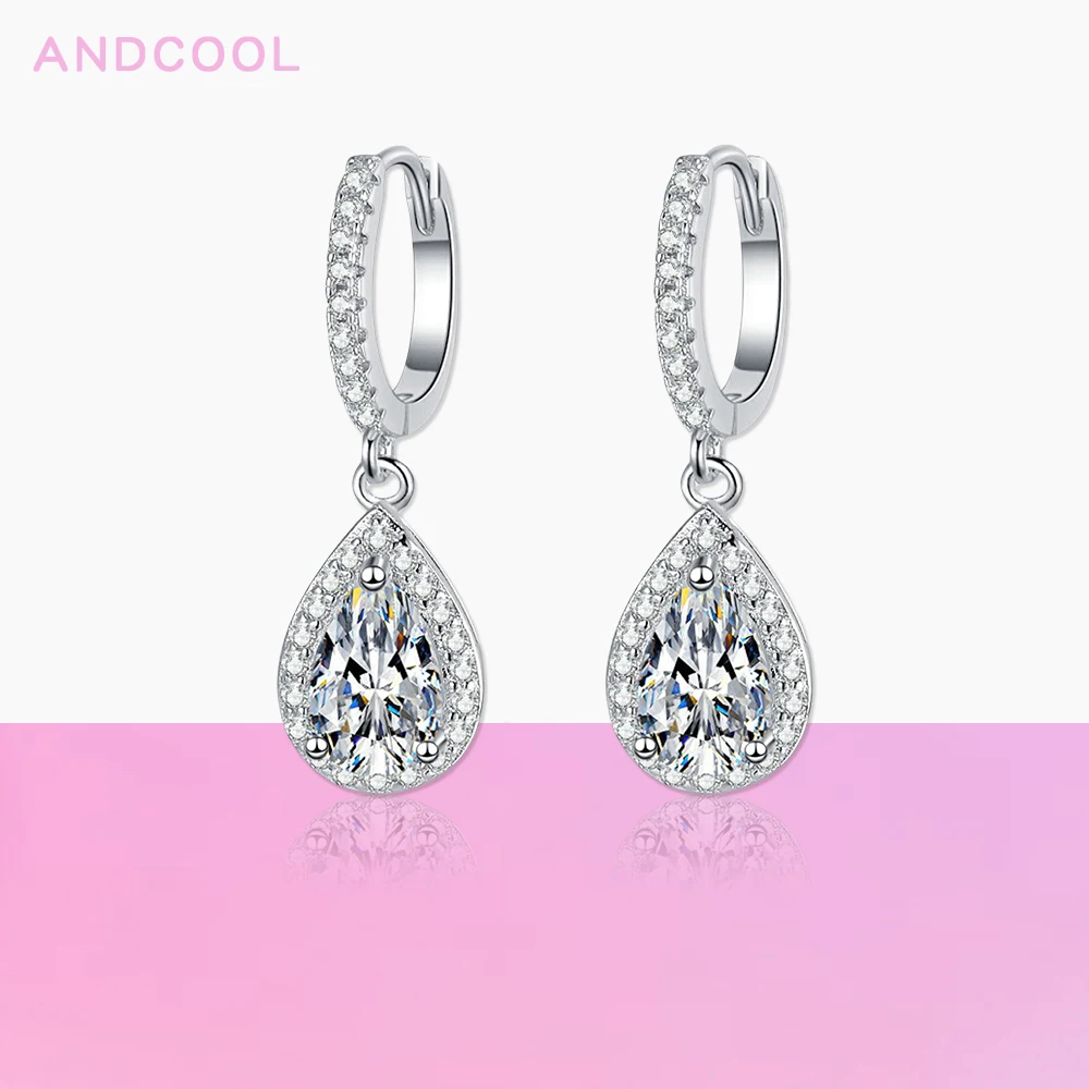 

Andcool Luxury Water Drop Pendant Earrings For Women Jewelry 925 Sterling Silver Original Certified Moissanite Earring Wedding