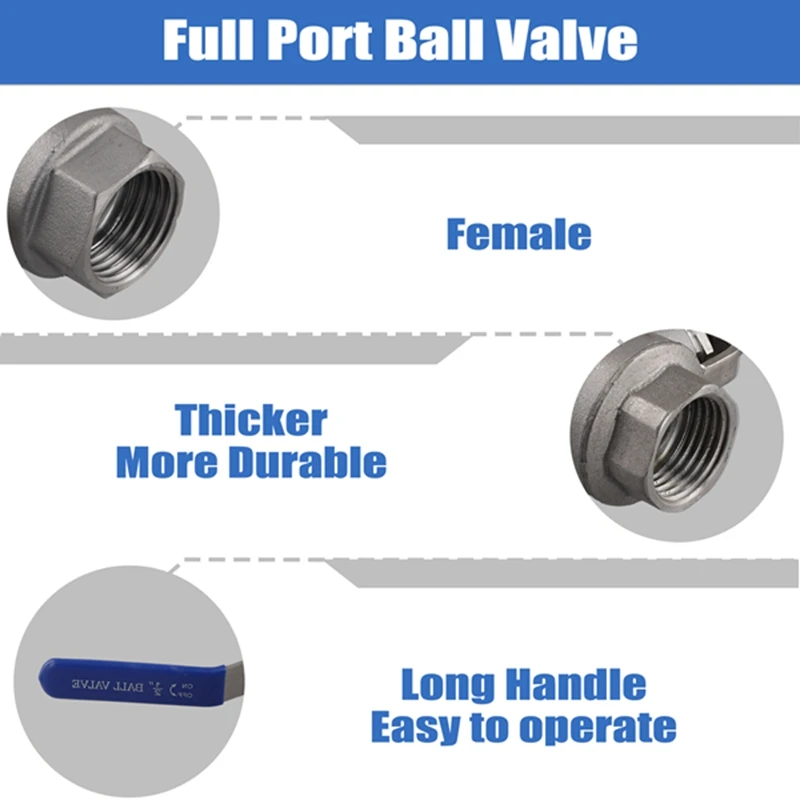 2PCS 304 zawory ze stali nierdzewnej zawory żeńskie z zaworem pełnoprzelotowy zawór kulowy 2P z uchwytem winylowym