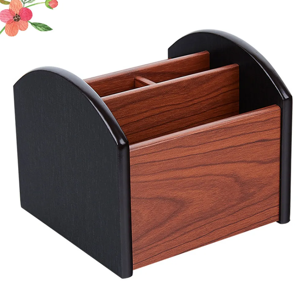 Wooden Desk Storage Container Elegant Multi Compartment Organizer for Office Home Use Pen Box Remote Control Holder Stationery
