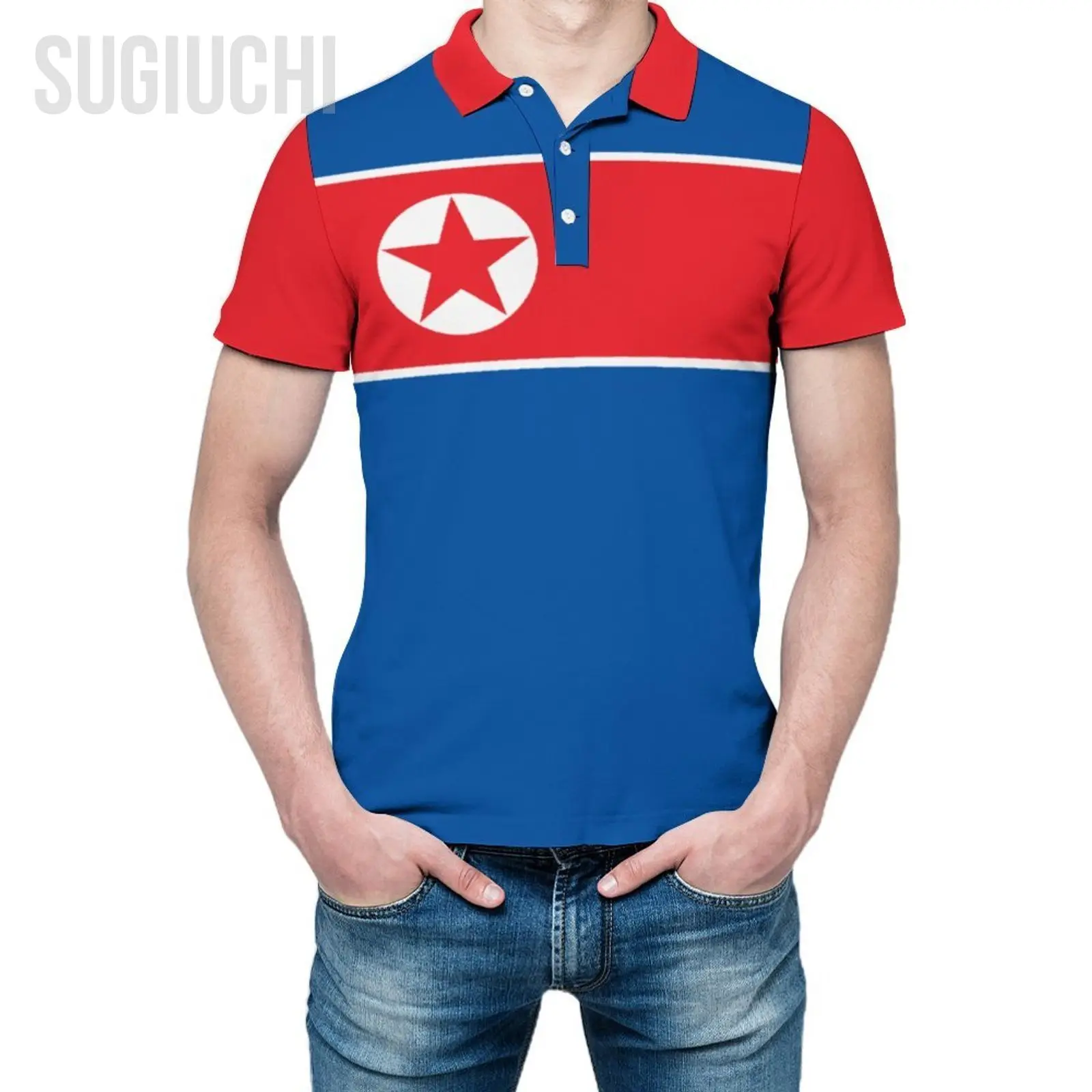 Unisex Polo Shirt North Korea Flag 3D Print Man Polo Fashion Clothing Tracksuits Short Sleeves