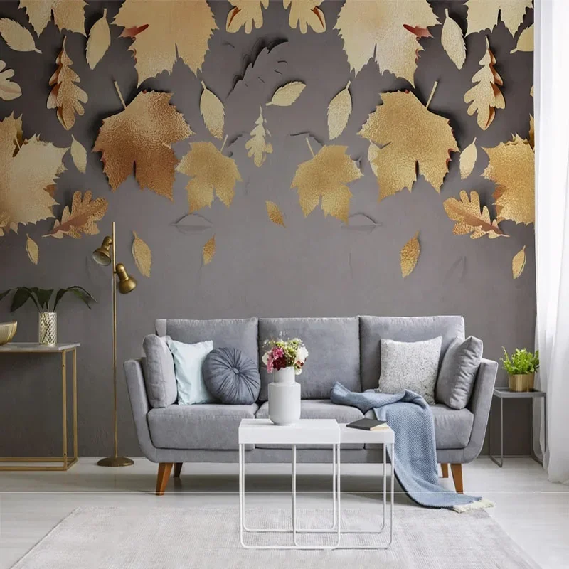 

Custom 3D Photo Mural Wallpaper Simple Light Luxury Style Golden Leaves Background Papel De Parede Tapety Home Décor Fresco Art