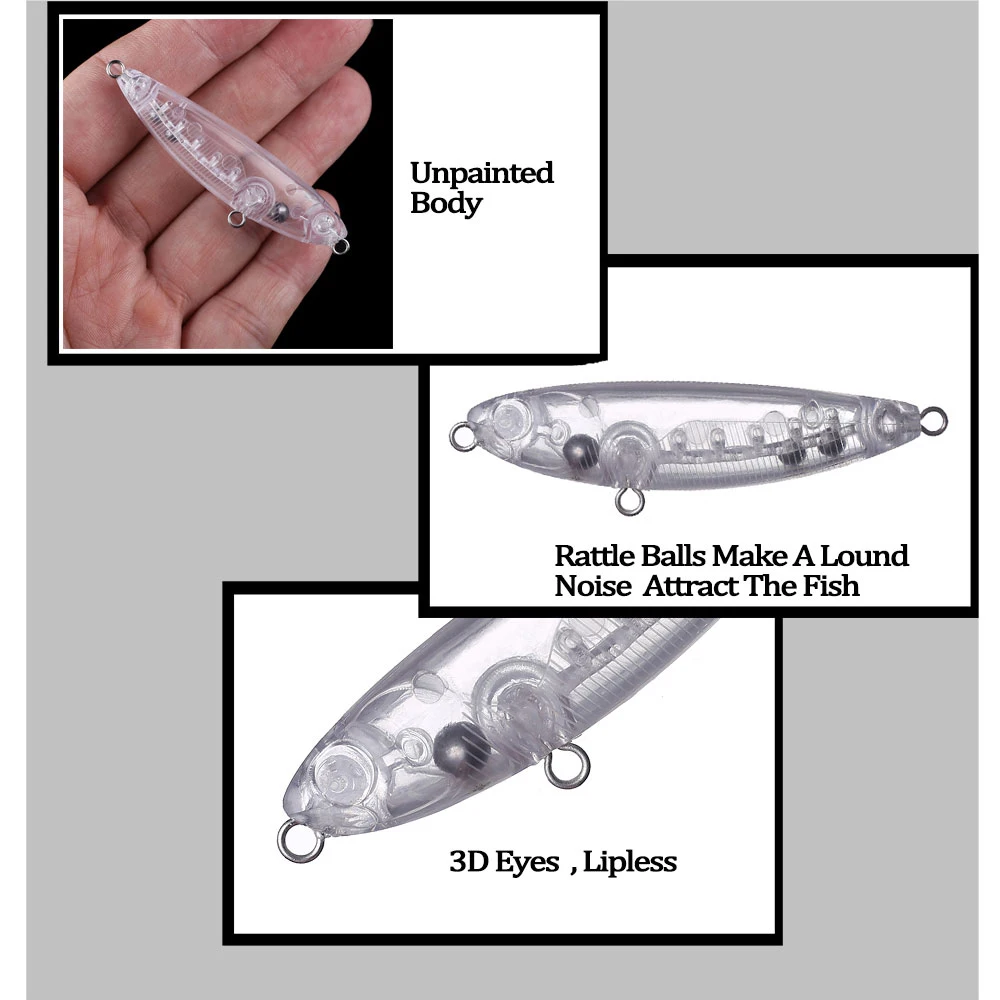 Chan’sHuang 30PCS Unpainted Blanks Bait 60MM 5G Topwater Rattle Spook Pencil DIY Handmade Artificial Fishing Lure