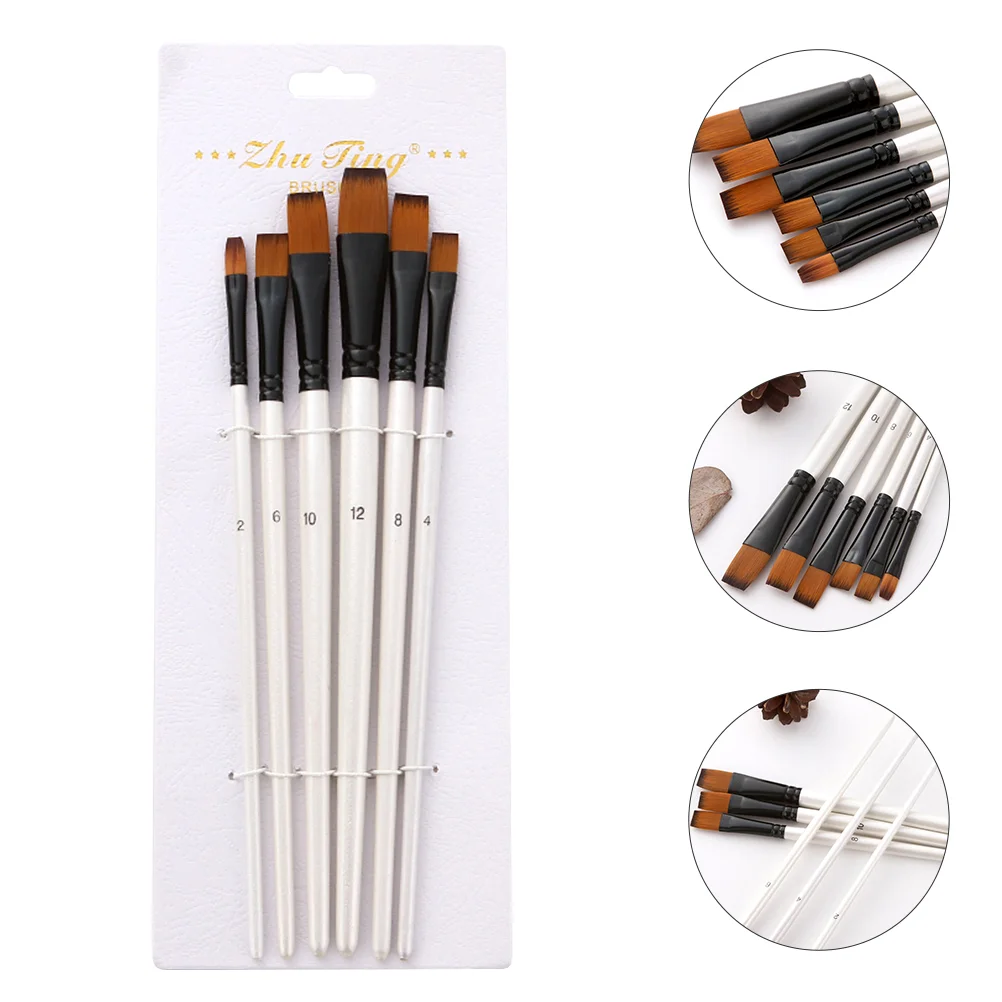 6 Pcs Nylon Brush Set Painting Drawing Miniature Supplies Dual Color Hair Pens