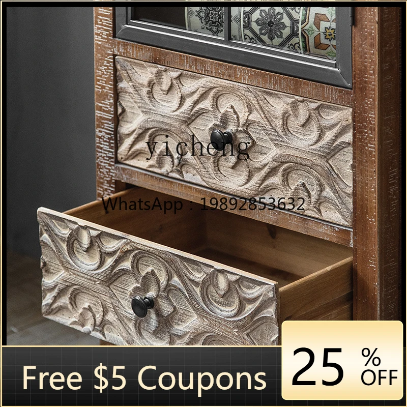 

side cabinet old solid wood bantam cabinet wine cabinet wrought iron carved glass door locker