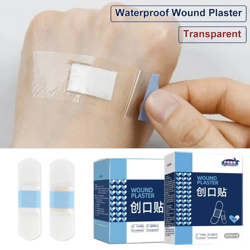 50/120Pcs Waterproof Band-Aid Wound Dressing Medical Transparent Hemostatic Tape for Swimming Bath Wound Care Protect First Aid