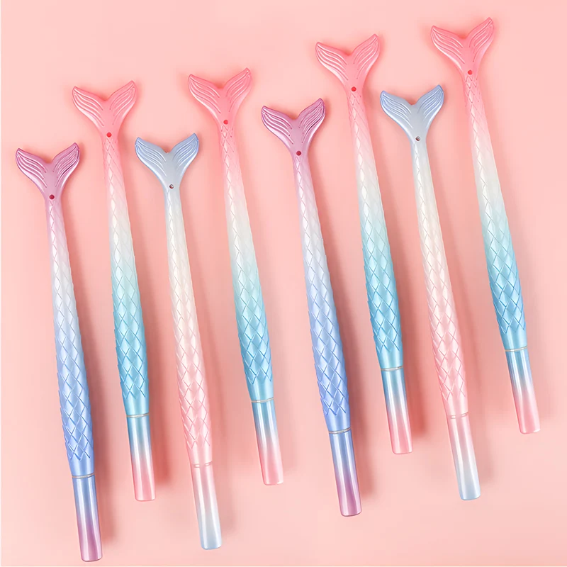 10Pcs/Lot Cute Cartoon Mermaid Gel Pen 0.38mm Black Ink Gradient Fish Tail  Neutral Pens Student Stationery Office Signature Pen