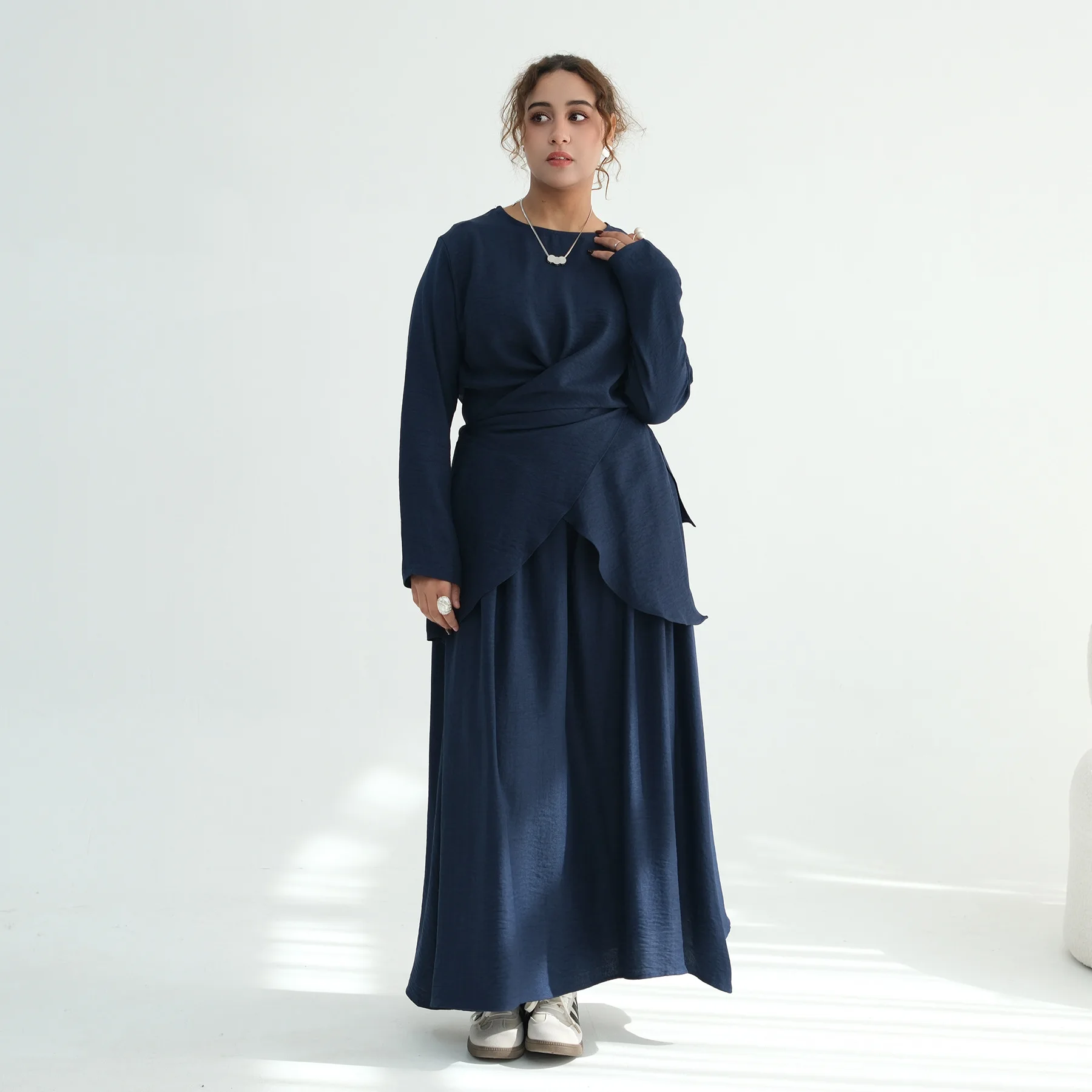 Muslimische Frauen Schnüroberteile und Rock 2-teiliges Set Ramadan Dubai Abaya Türkei Kaftan Eid Outfits Islam Femme Musulmane Ensembles