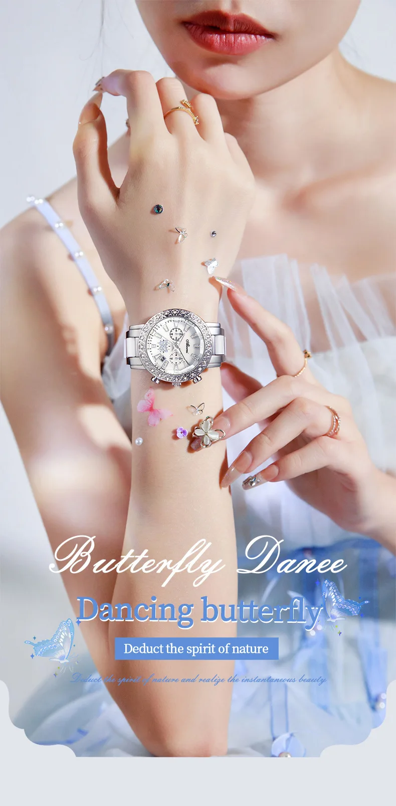 Lady's Watch: Fashionable and Dreamy Butterfly, Luxurious and Versatile Quartz Watch, Waterproof with Diamond-Encrusted