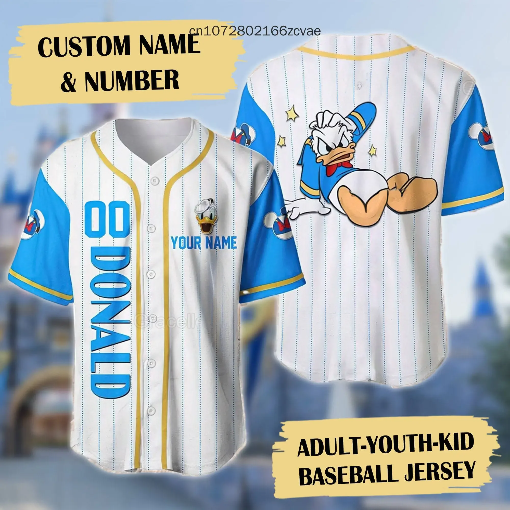 2024 Disney Donald Duck Baseball Jersey Love Playing Baseball Donald Duck Custom Name Men\'s and Women\'s Kids Baseball Shirt