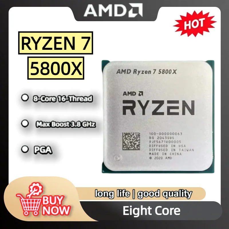 

AMD Ryzen 7 5800X Desktop Processor 3.8 GHz 8-Cores 16-Threads AM4 Socket CPU Up to 4.7 GHz 3200 MT/s DDR4 7nm L3= 32 M