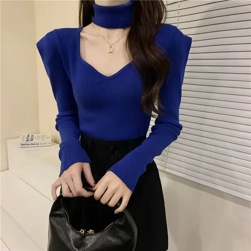 

Turtleneck Hollow Out Sweater Spring Women Clothing 2025 New Slim Knitting Pullovers Femme All-match Solid Color Sweater Top Tee