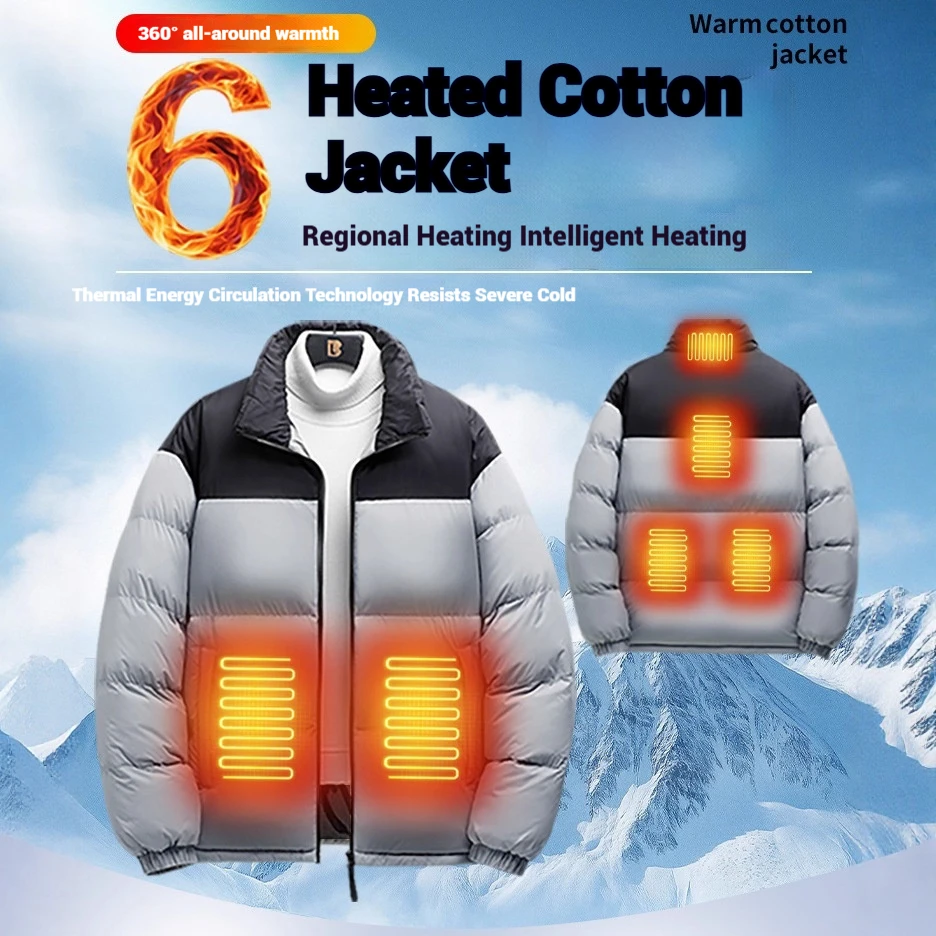 

Men Waterproof Thickened Heated Coat 6-Zone Warm Heated Jacket Winter Women Winter Warm Jacket (Not Included The Power Bank)