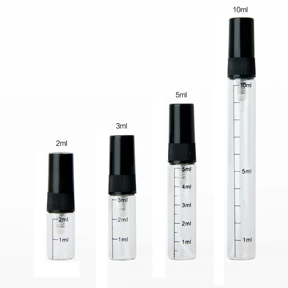 100 stks/partij 2 ml 3 ml 5 ml 10 ml Lege Schaal Glazen Parfumflesjes Spray Verstuiver Draagbare Reizen cosmetische Container