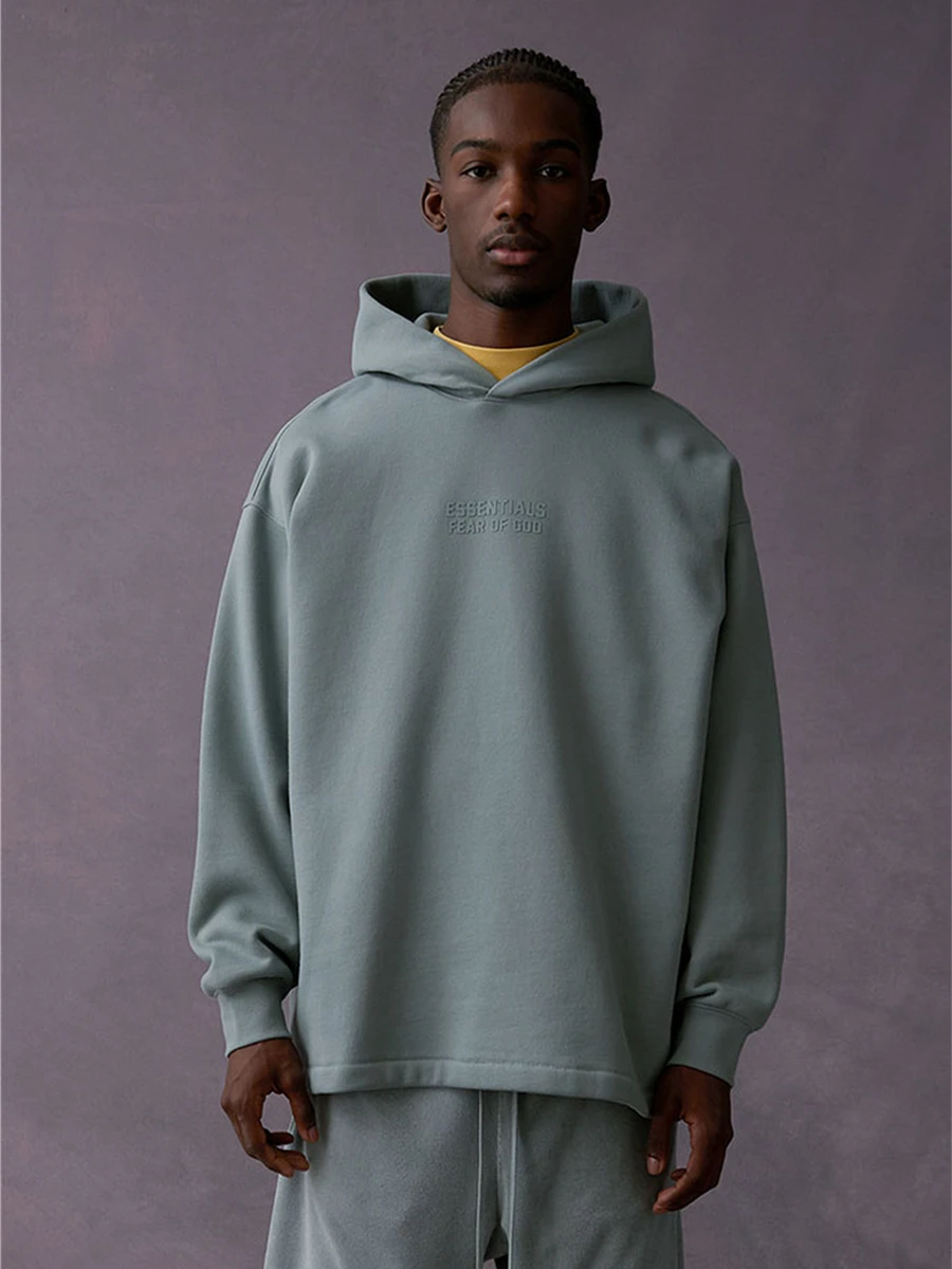 

entials Fce-Lined Hoodie Men's Loose Fit Chest Embroidered Patch Spring Summer Autumn Trendy Streetwear Casual Hoodie