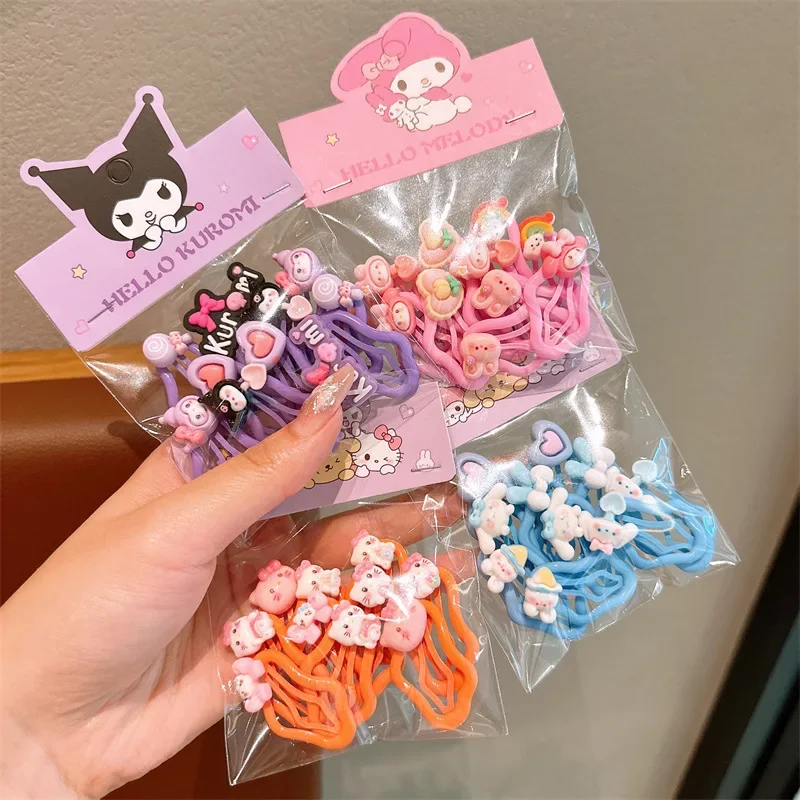 

10Pcs Sanrio Hello Kitty Hairpin Cute Anime Cartoon Kuromi Cinnamoroll Girl&Child BB Hair Accessories Edge Clip Holiday Gifts