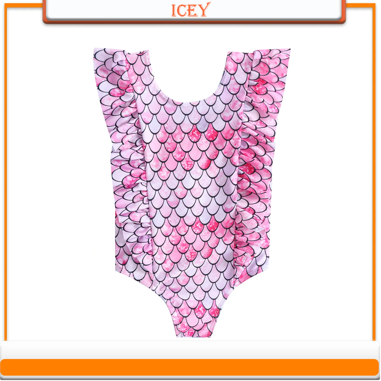 Pink Mermaid Girl Swimsuit Ruffle One-piece Baby Girl Hot Spring Beach Swimsuit Children One-Piece Suits