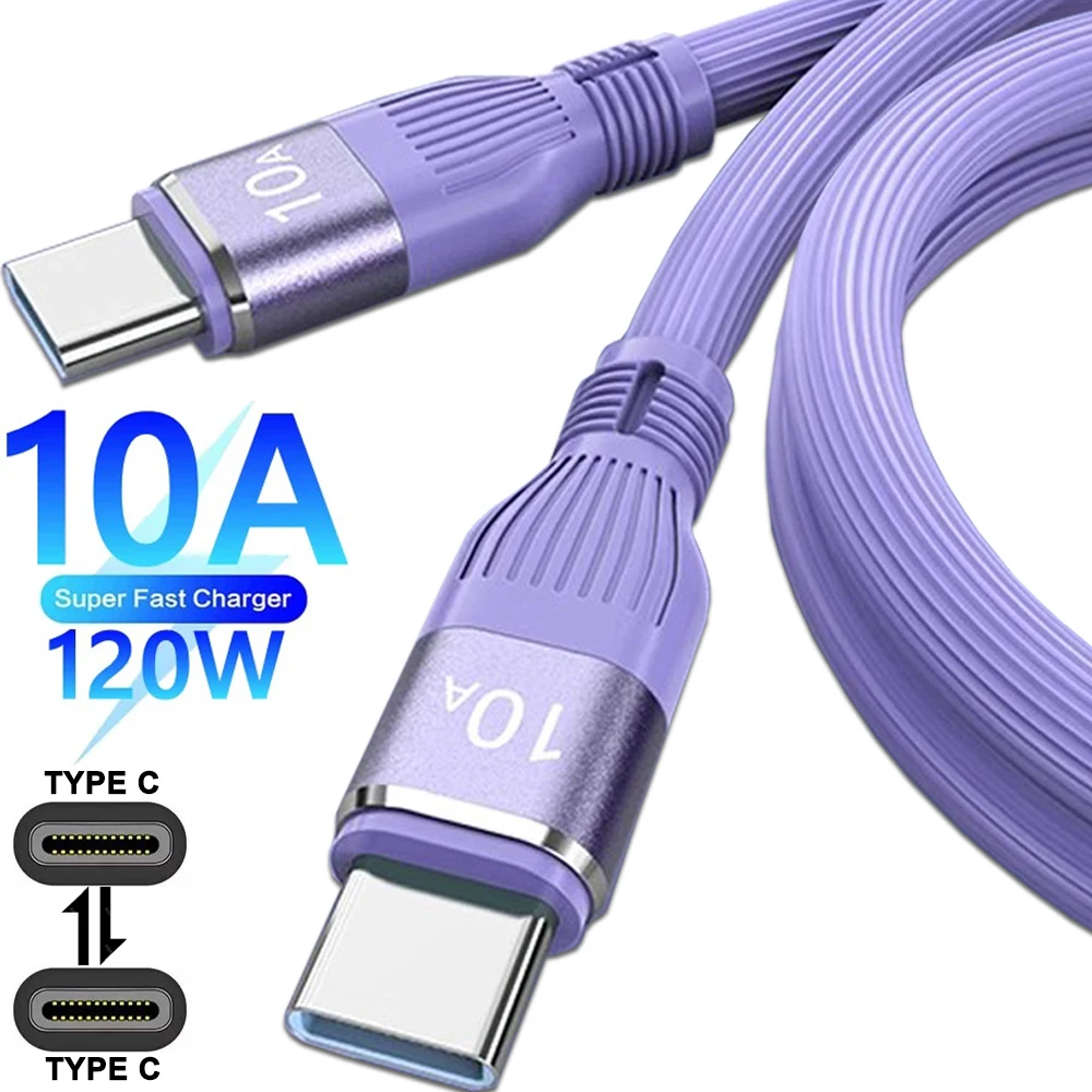 USB C To C High-speed Data Cables 10A 120W Super Fast Charging Dual Type-C Mobile Phone Charger Wire for Samsung Xiaomi Android