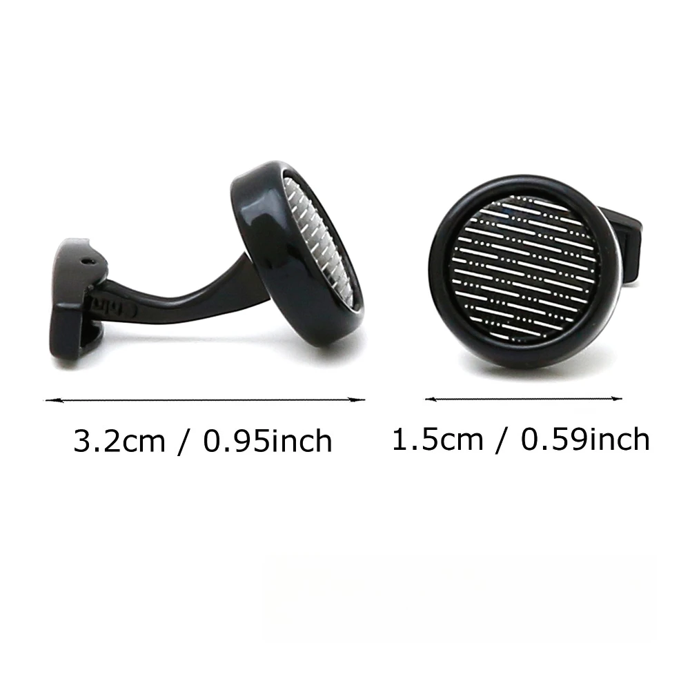 Black Circular Striped Matte Cufflinks Business Dress Shirt Cuff Buckle Minimally Men's Formal Dress With Exquisite Accessories