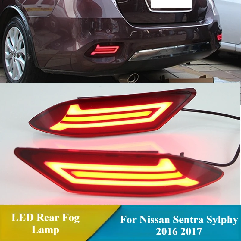 

2PCS Reflector For Nissan Sentra Sylphy 2016 2017 Car LED Rear Bumper Light 12V DRL Fog Lamp Brake Light Dynamic Turn Signal