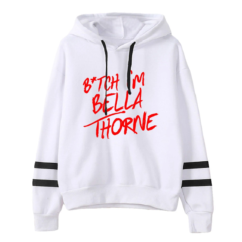 Bella Thorne-Hoodie Unisex Pocketless, Camisola de Manga de Barras Paralelas, Hoodies Masculinos e Femininos, Cantor Pop, Roupas Jovens