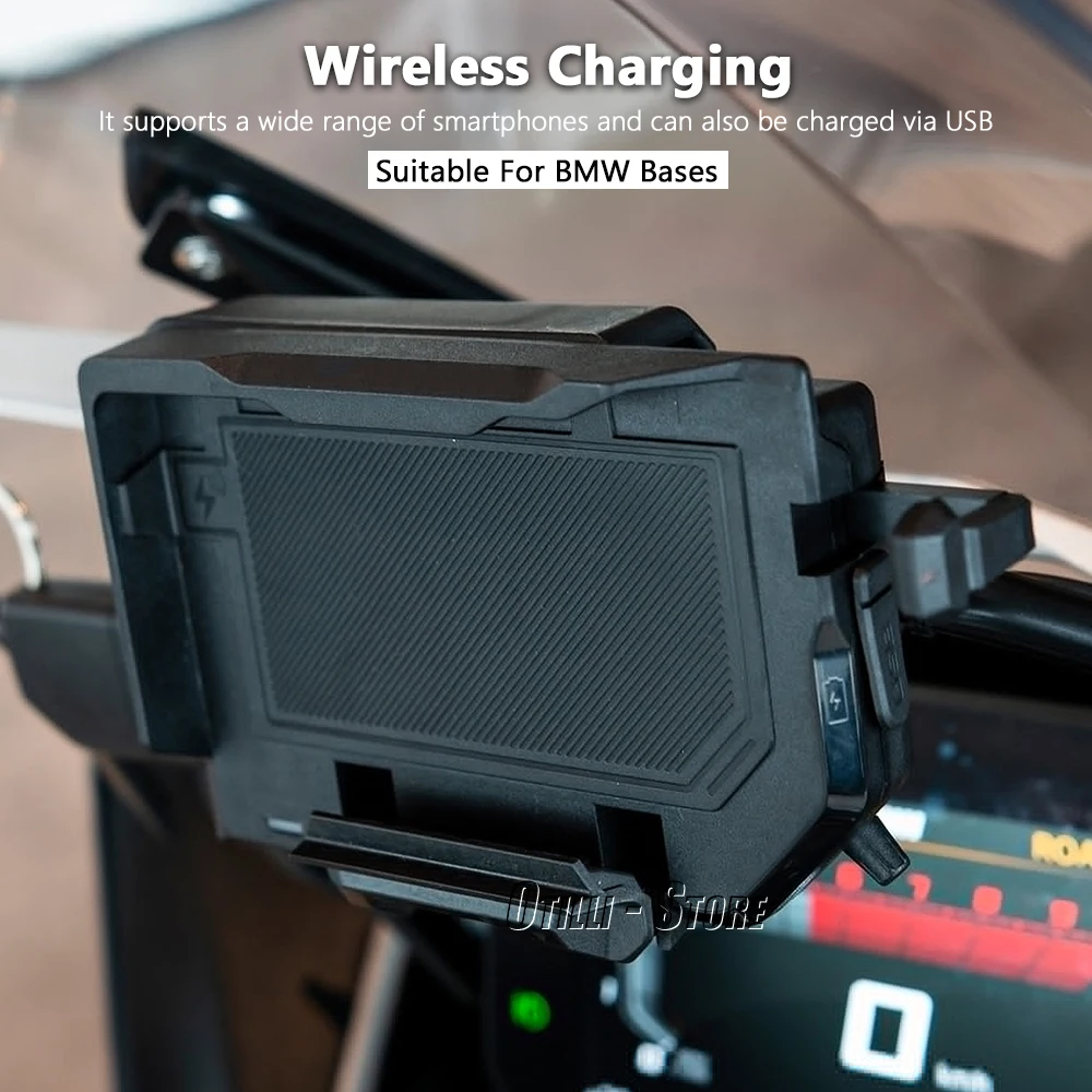 For All Motorcycle Wireless Charging 12mm 16mm 22mm Crossbar Roll Bar Phone Navigation Bracket Base R1250GS R1300GS F900XR F900R