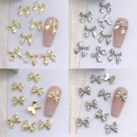 10pcs Alloy Bowknot Nails Art Charms Decorations 3D Luxury Metal Silver Gold Bows Shaped Jewellery DIY Manicure Designs Supplies