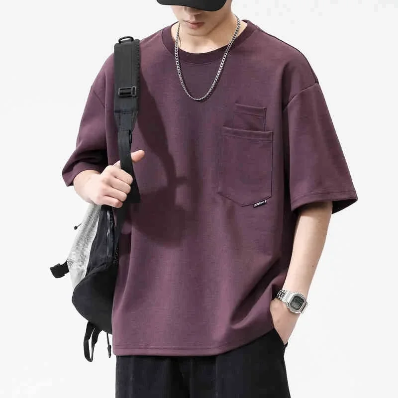 الصيف عادية القطن قصير الأكمام تي شيرت للرجال الهيب هوب موضة جيب س الرقبة تي شيرت Hombre Y2K خمر الشارع الشهير القمم