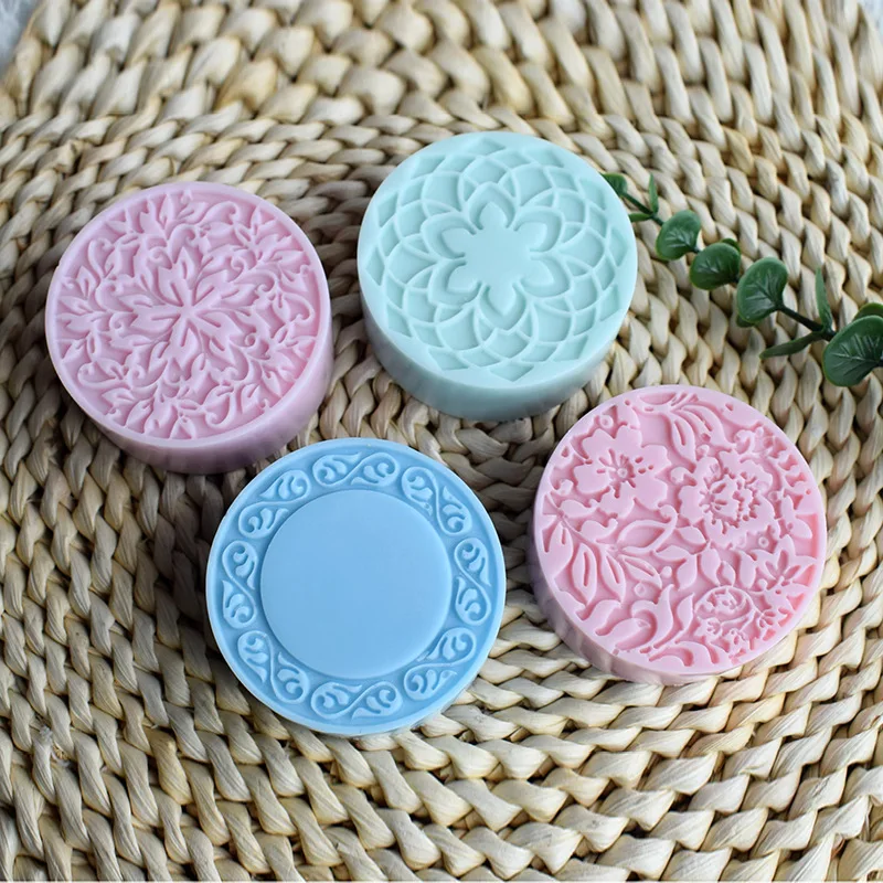 4 Round Flower Pattern Silicone Soap Mold DIY Handmade Soap Making Mould Fondant Chocolate Mousse Dessert Baking Cake Tools