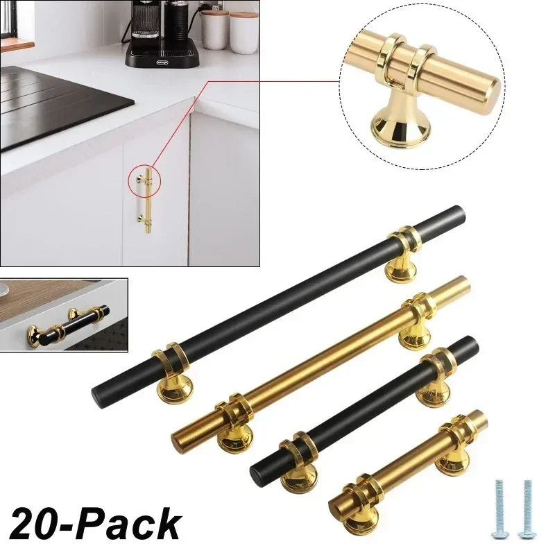 20 Pack Black/Gold Cabinet Pulls 64/96/128/160/192mm Kitchen Drawer Pulls Stainless Steel Hardware for Cupboard Closet Cabinets