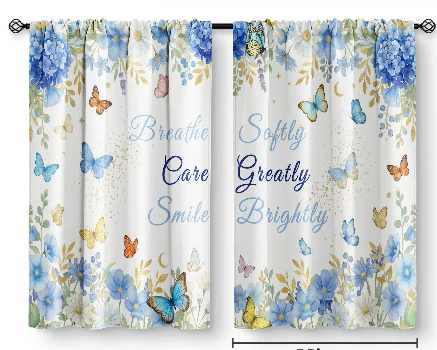 Blue Hydrangea Kitchen Half Curtain Farmhouse Wind Rod Set With Transparent Curtains Home Window Decoration
