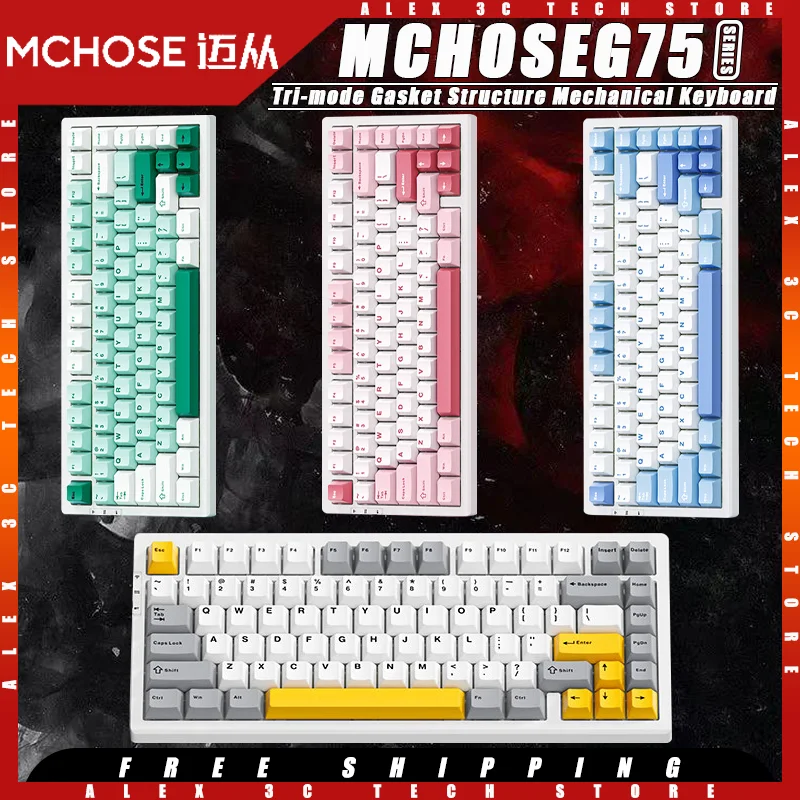 MCHOSE G75 Pro Mechanical Keyboard Tri-mode Wireless Hot Swap Gasket Structure Customized Gaming Keyboard Pc Gamer Accessories