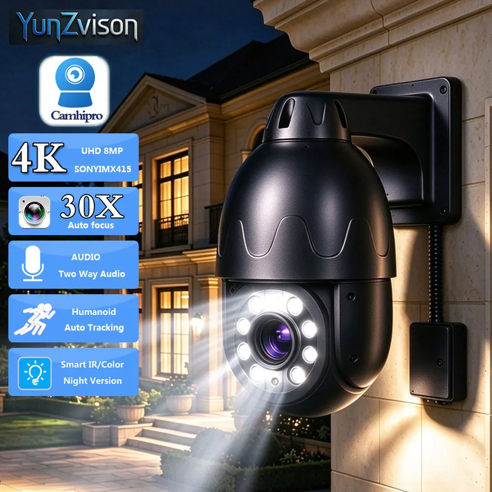 4K 8MP/5MP Security Surveillance IP Camera PTZ Metal Dome Two Way Audio Humanoid Tracking IR 100M&Color LED