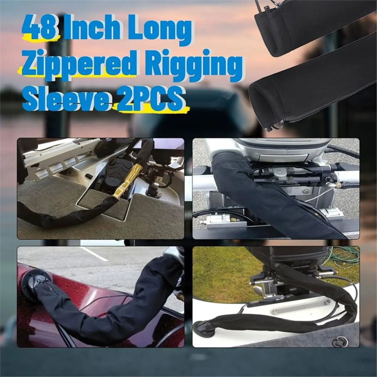 48-Inch Zippered Rigging Sleeve Trolling Motor Sleeve Management Sleeve for Cover Wire and Extension Cords