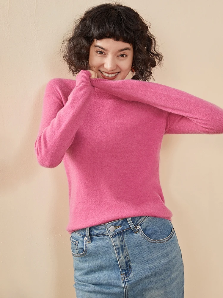 

CHICUU Women Basic Sweater 100% Cashmere Pullover Autumn Winter Mock Neck Long Sleeve Cashmere Sweater Tops