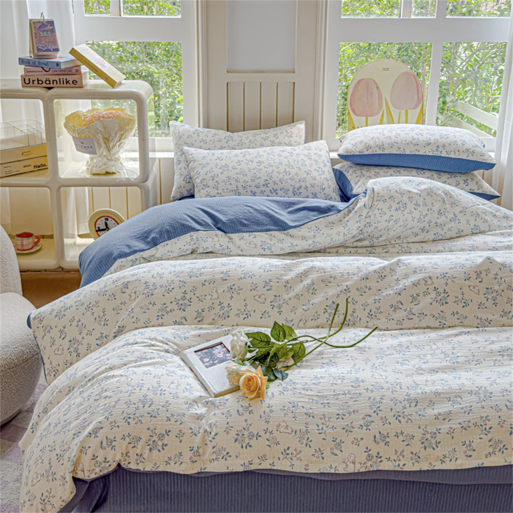 Pastoral Flower Bedding Set Skin Friendly Duvet Cover Quilt Cover Bed Sheet Pillowcases Four Piece Set Comforter Home Textiles