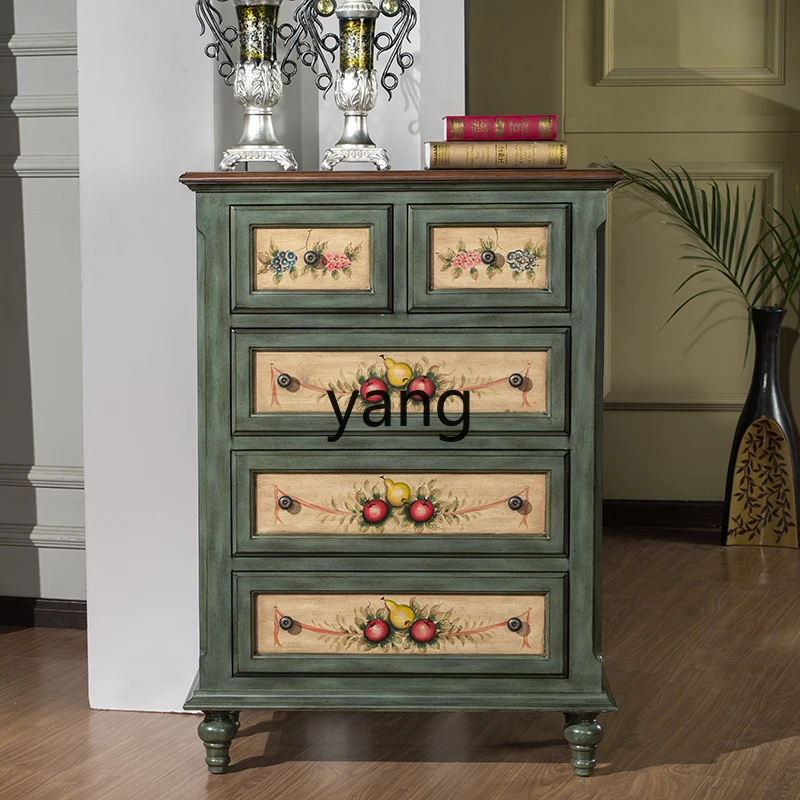 Yjq Chest of Drawers Vintage Bedroom Storage Organizer Mediterranean Painted Furniture Home Chest of Drawer