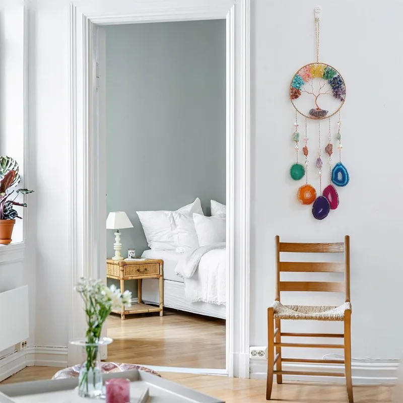 High-grade Crystal Gravel Colored Agate Pieces Dream Catcher Pendant Wind Chimes Living Room Room Decoration Pendant Decor