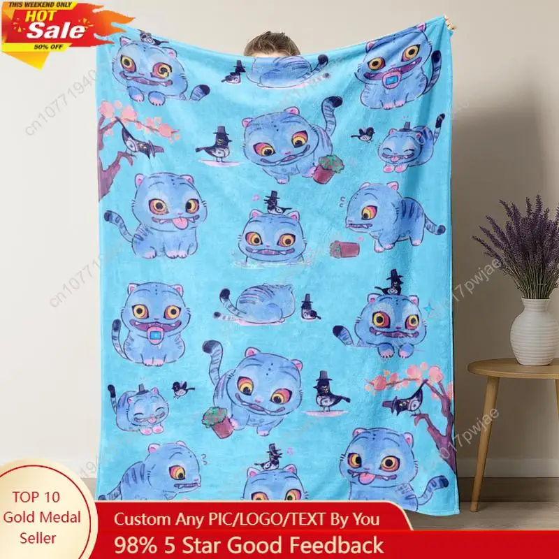 

KPop Demon Hunters Anime Blanket Quality Soft Derpy Tiger Cat Throw Blanket Winter Kids Adult Home Decor Funny Custom Blankets