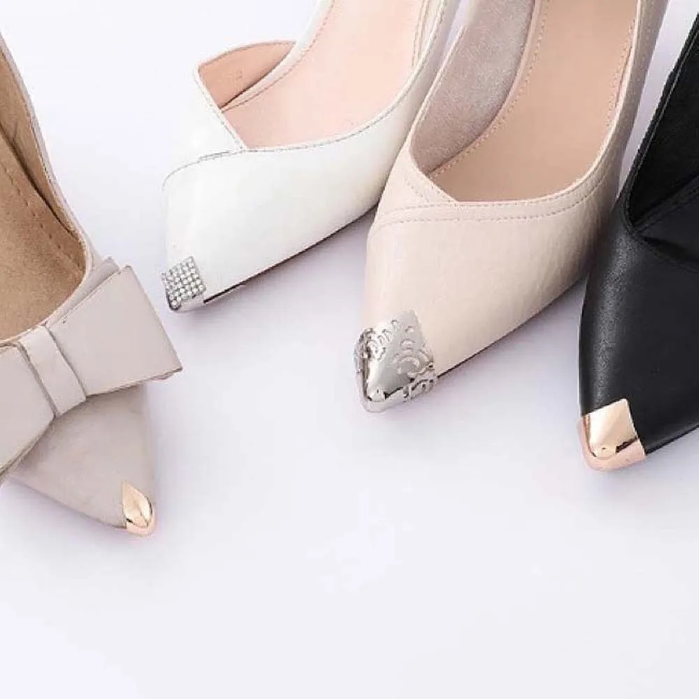 3 Pair / 2 Pair Alloy Metal High Heels Tip Covers Pointed Shape Scratch Resistant Shoe Toe Protectors Metallic Luster