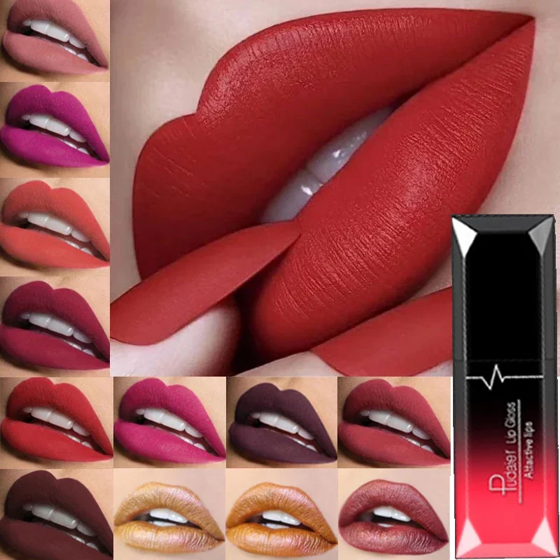 Rossetto liquido opaco impermeabile tazza antiaderente a lunga durata lucidalabbra Sexy rosso nudo viola rossetti metallici cosmetici per il trucco