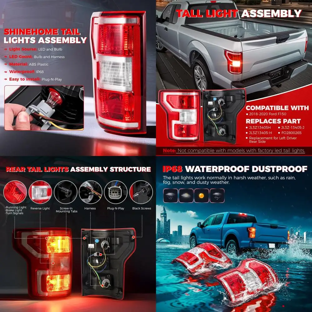 

2018-2020 Ford F150 Левый задний фонарь в сборе с стоп-сигналом и жгутом лампочек, совместимый с JL3Z13405H