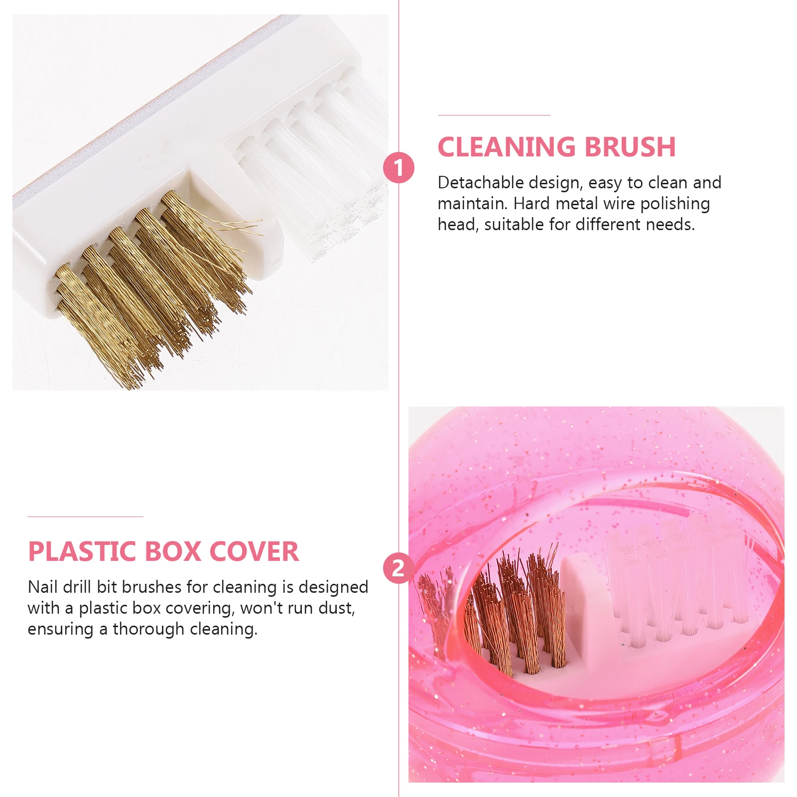 

2pcs Nail Drill Bits Cleaning Brush Detachable Hard Wire Polishing Heads Manicure Kit Dust Free Easy Use Nail Art Salon DIY