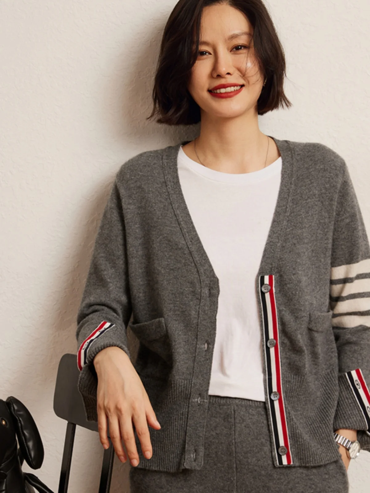 

Свободный женский вязаный кардиган Pure Camere V-ne Long Sve, осень-зима, модный корейский универсальный повседневный свитер