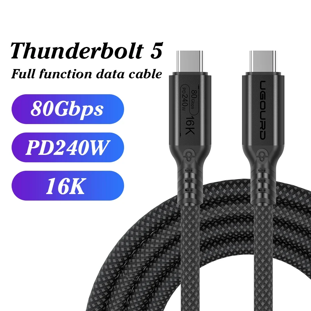 UGOURD Thunderbolt 5 Kabel Type C 80Gbps USB4 Gen4 USB C naar C 240W Laadkabel 16K Compatibel met Thunderbolt 4/3 40Gbps voor EGPU